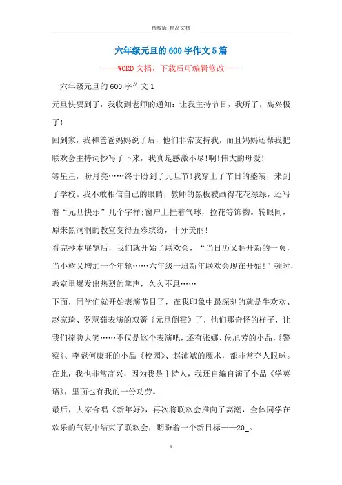 六年级元旦的600字作文5篇