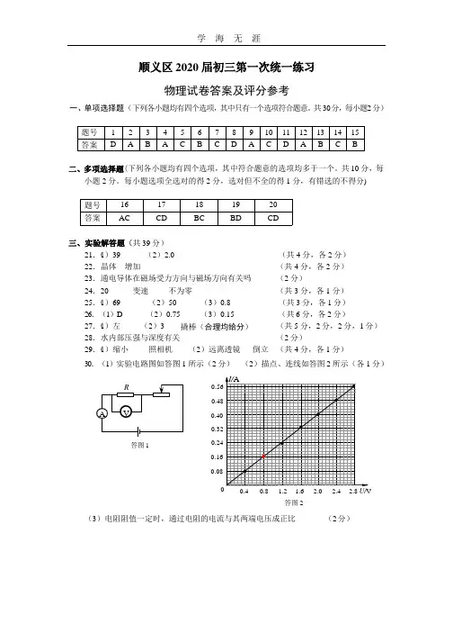 2020顺义初三一模答案(2020年整理).pptx