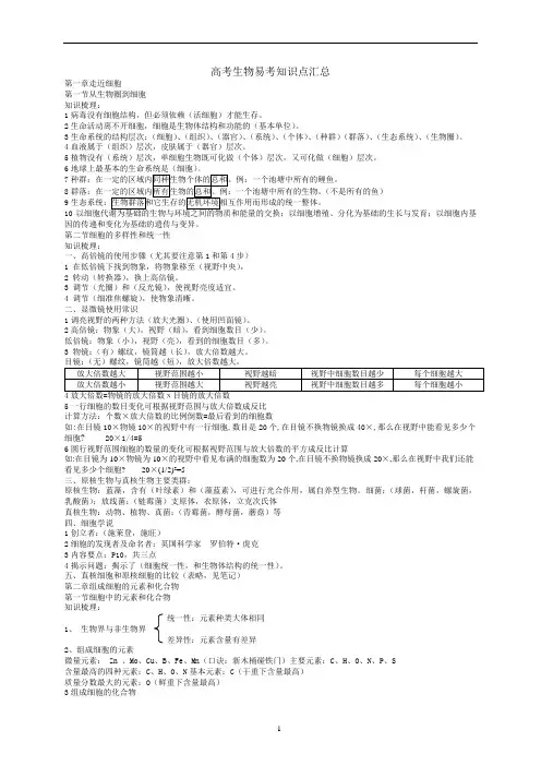 2012高考生物易考知识点汇总