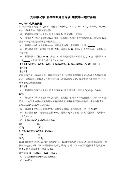 九年级化学 化学推断题的专项 培优练习题附答案
