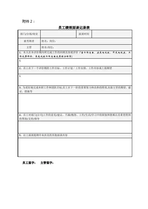 员工绩效面谈记录表-员工绩效面谈表范本(企业管理)
