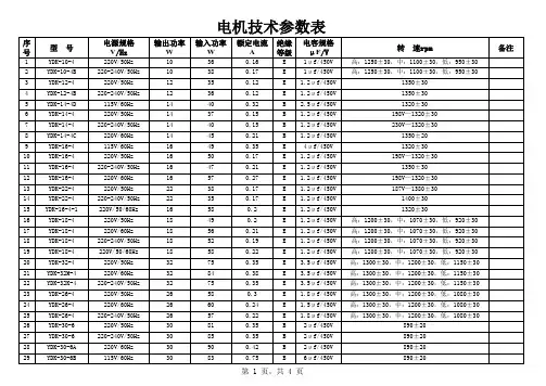 空调(风机)电机技术参数表
