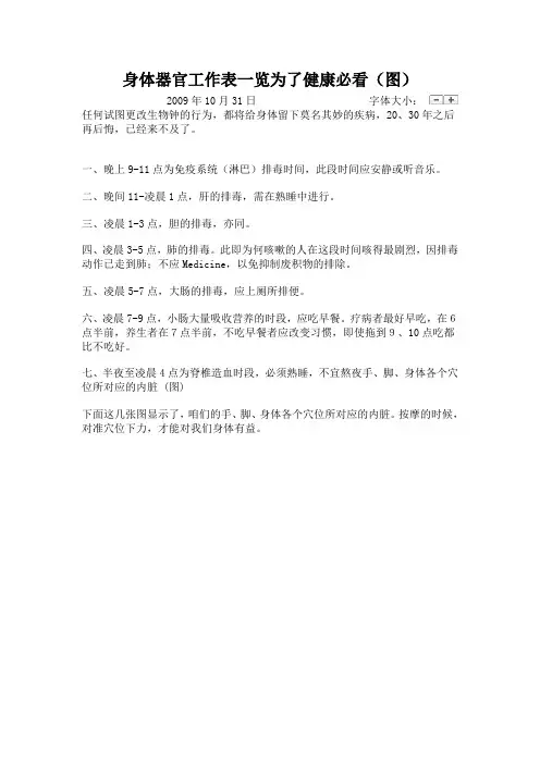 身体器官工作表一览为了健康必看(图)