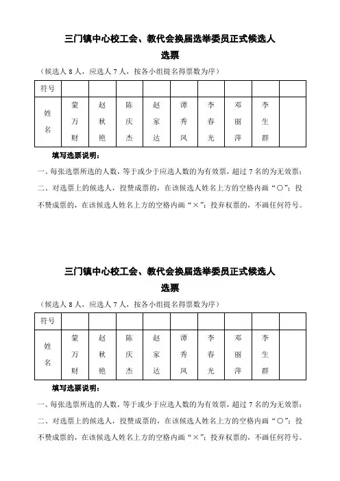 工会换届选举选票
