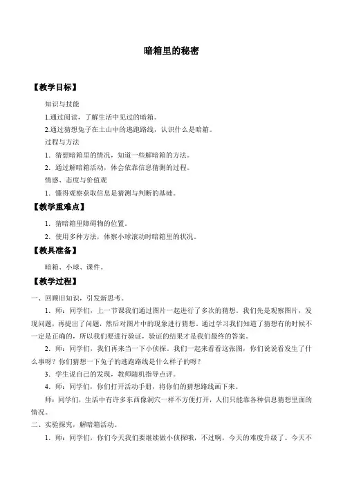 一年级 上册科学教案- 8 暗箱里的秘密 苏教版
