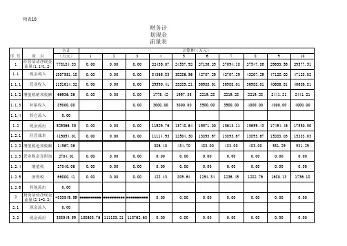 附表10：财务计划现金流量表