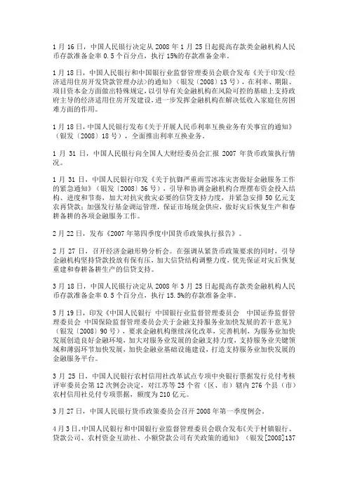 08年货币政策大事记