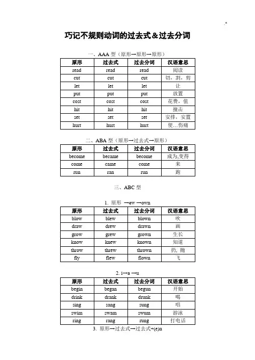 经典编辑巧记不规则动词的过去式和过去分词