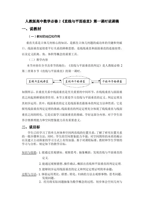 高中数学必修2《直线与平面垂直》说课稿