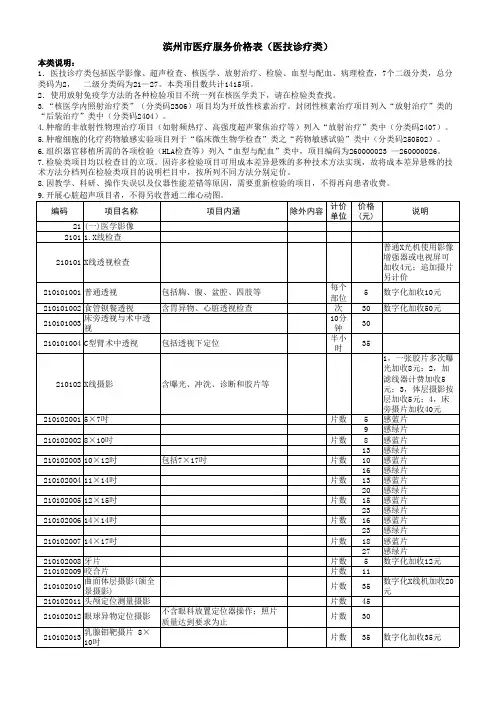滨州市医技诊疗类医疗服务价格表