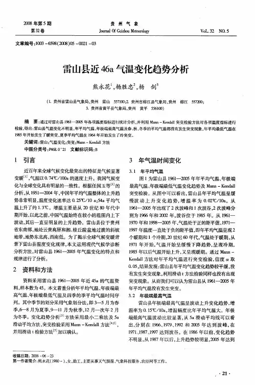 雷山县近46a气温变化趋势分析