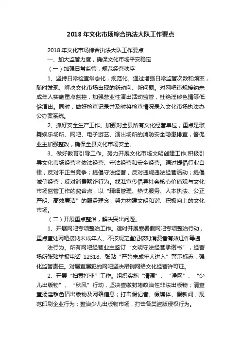 2018年文化市场综合执法大队工作要点