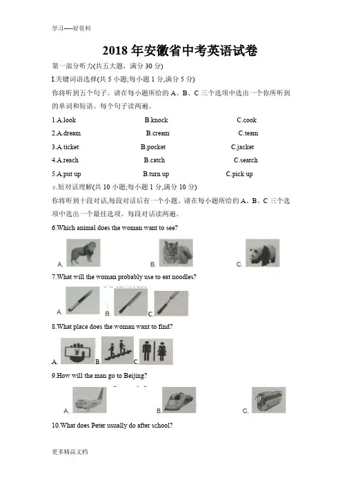 安徽省2018年中考英语试题(word版-含答案)汇编