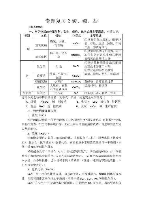 酸碱盐专题复习
