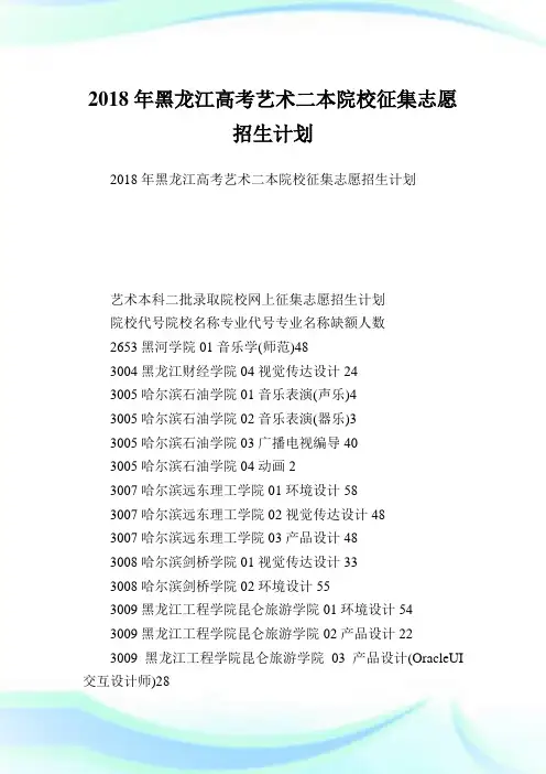 黑龙江高考艺术二本院校征集志愿招生计划.doc