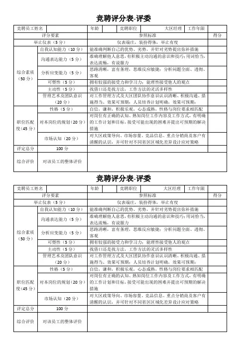竞聘评分表 2