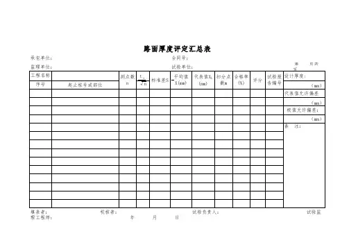 路面厚度评定汇总表
