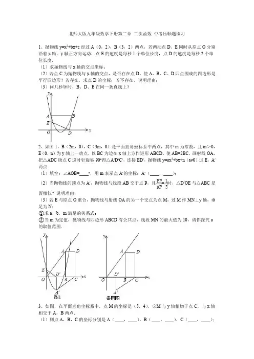 北师大版九年级数学下册第二章 二次函数 中考压轴题练习