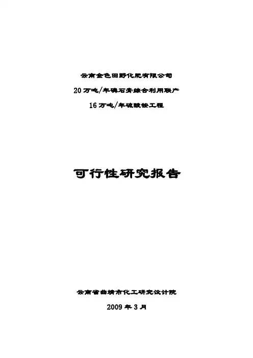 20万吨磷石膏综合利用联产16万吨硫酸铵可行性研究报告