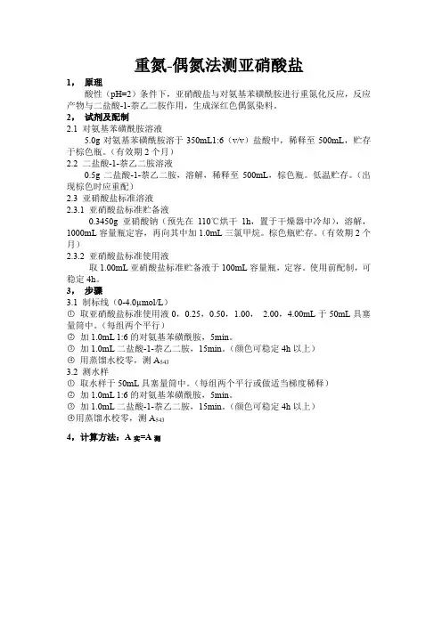 重氮-偶氮法测亚硝酸盐