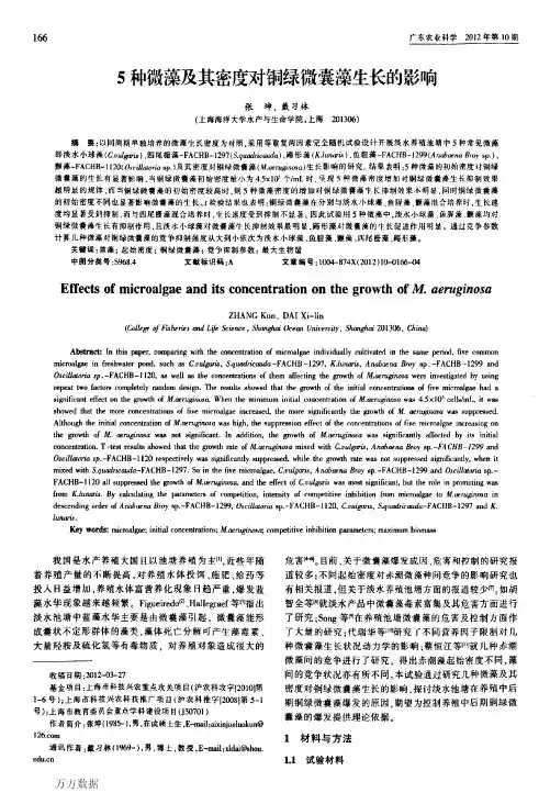 5种微藻及其密度对铜绿微囊藻生长的影响