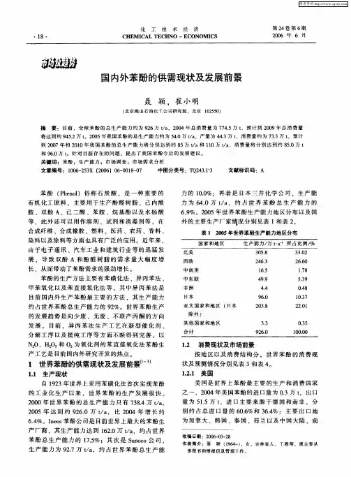 国内外苯酚的供需现状及发展前景