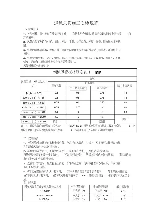 通风风管安装施工规范