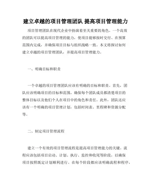 建立卓越的项目管理团队 提高项目管理能力
