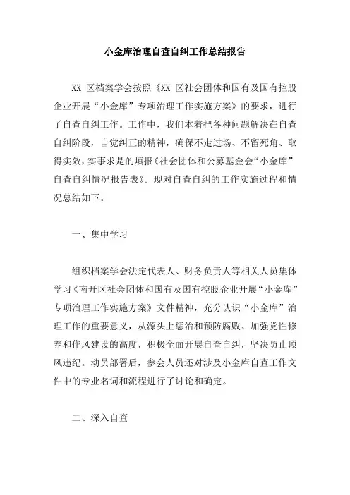小金库治理自查自纠工作总结报告