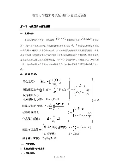 电动力学期末考试复习知识总结及试题