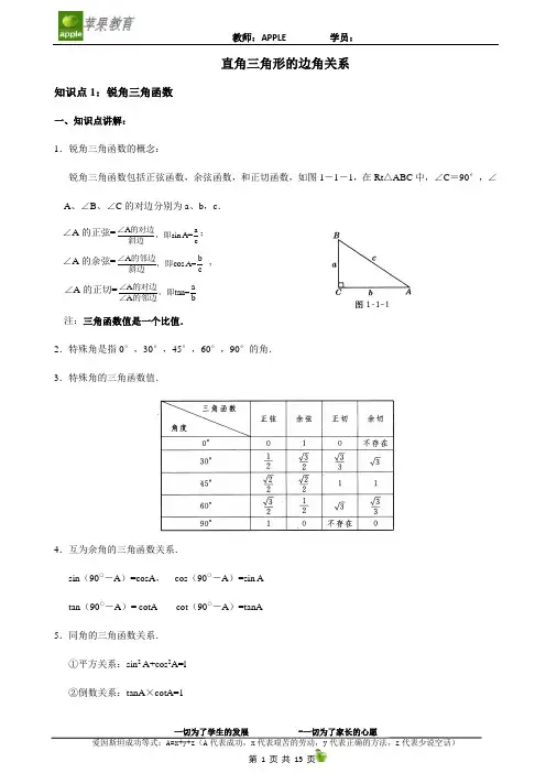 直角三角形的边角关系(精简版)