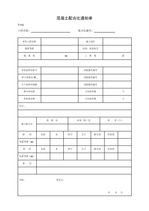 混凝土配合比通知单