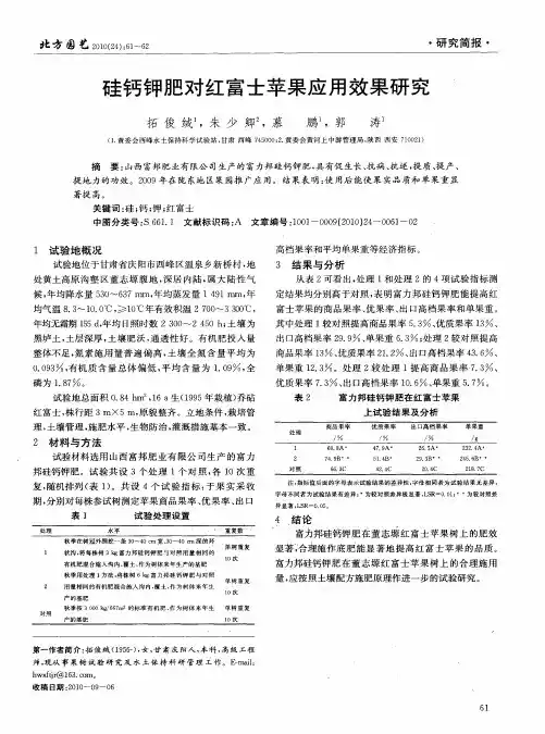 硅钙钾肥对红富士苹果应用效果研究