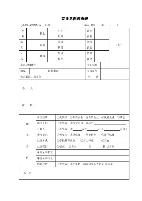就业意向调查表 2