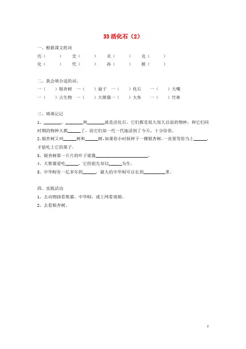 二年级语文上册 第8单元 33《活化石》课时练习(2)(无