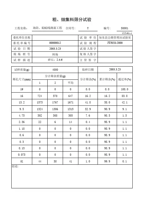粗、细集料筛分试验