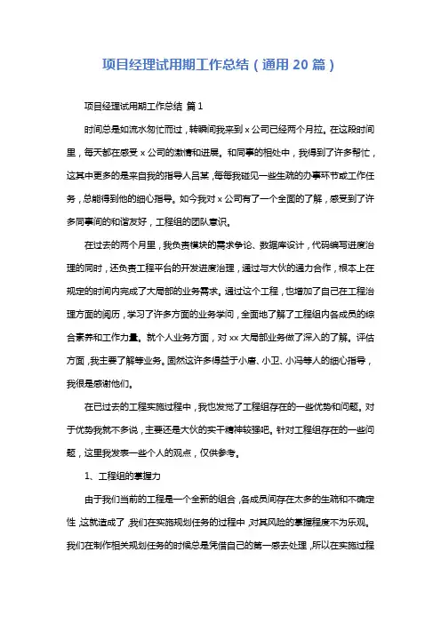 项目经理试用期工作总结(通用20篇)
