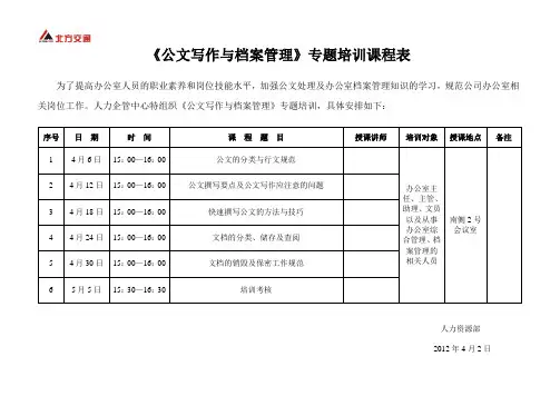 公文写作与档案管理专题培训课程表