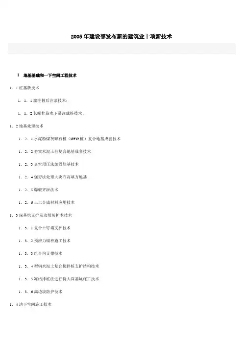 2005年建设部发布新的建筑业十项新技术