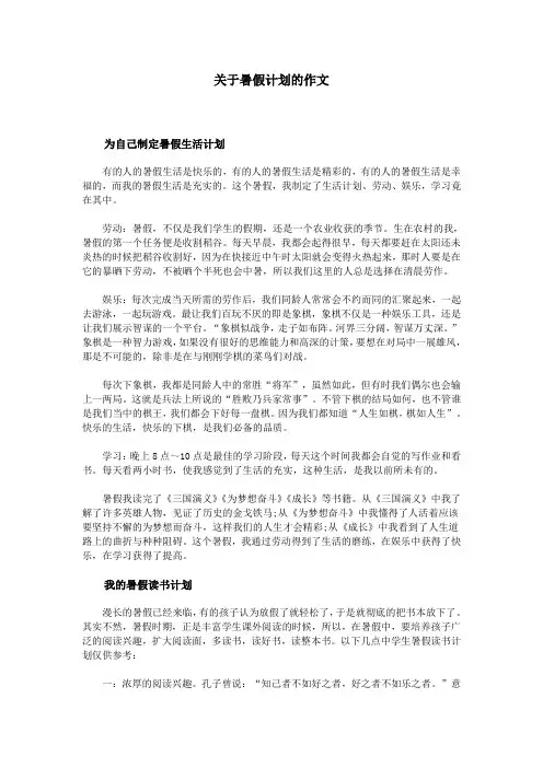 关于暑假计划的作文