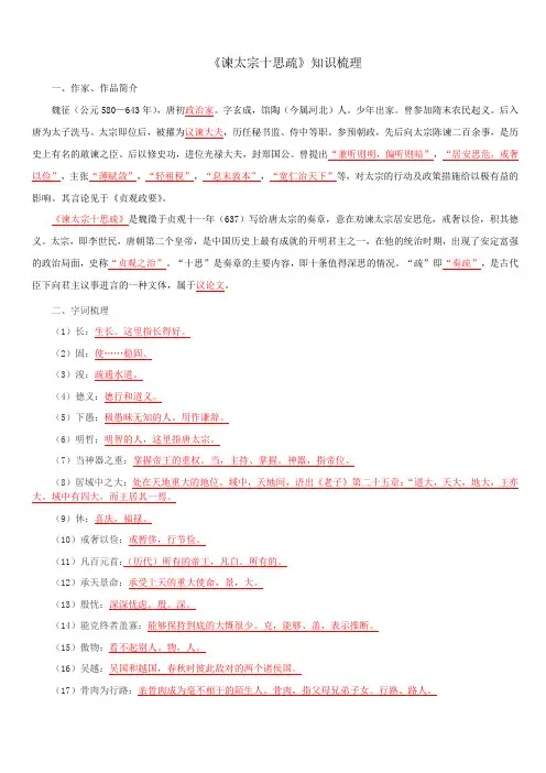 2020年高一语文下册文言文专题09《 谏太宗十思疏》知识梳理