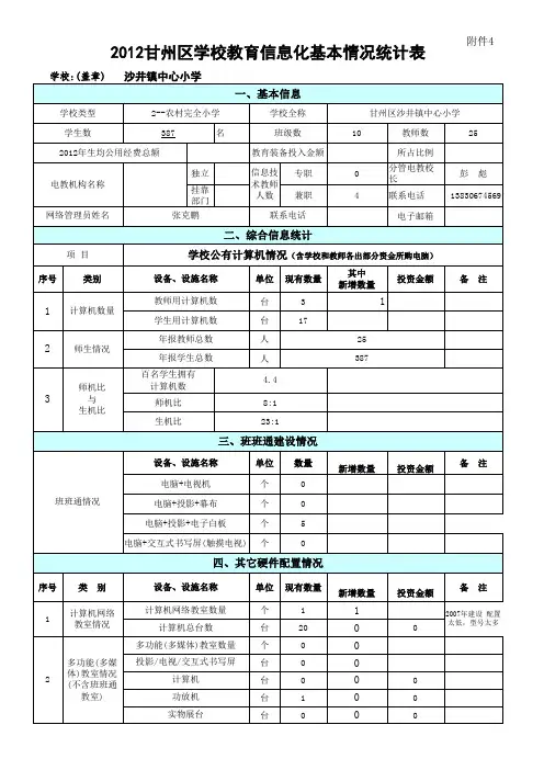 12甘州区学校教育信息化基本情况统计表