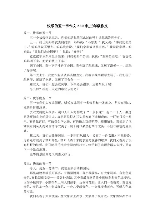 快乐的五一节作文250字_三年级作文