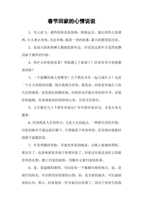 春节回家的心情说说
