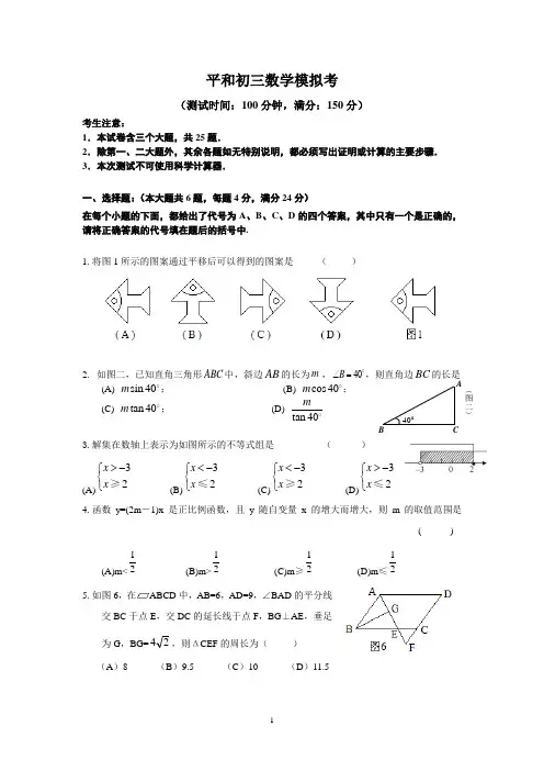 2010年中考模拟考试卷及参考答案(立达)