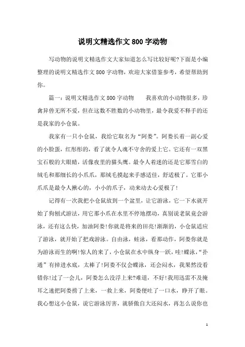 说明文精选作文800字动物
