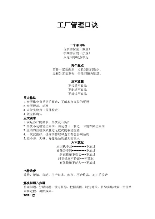 工厂管理口诀