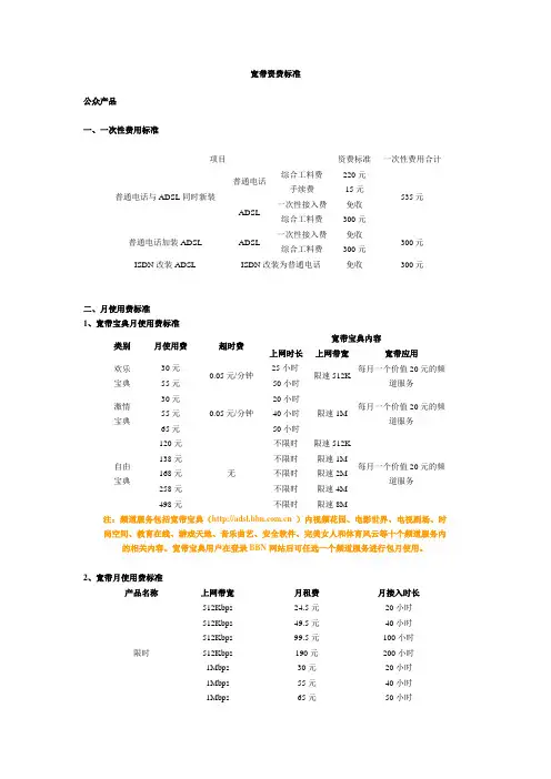 北京市联通宽带资费标准