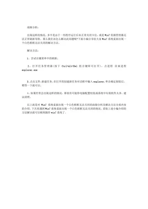 WIN7系统桌面出现一个白色框框无法关闭的故障分析及解决方法