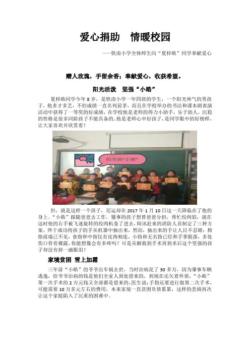 爱心捐助 情暖校园 捐助“夏梓皓”报道